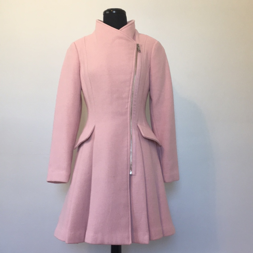 Guess Pink Textured Wool Blend Walker Coat